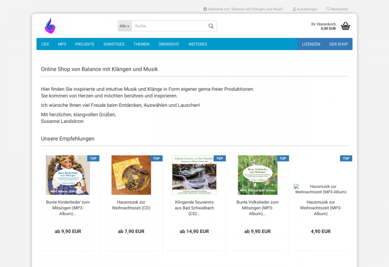 Online Shop von Balance mit Klängen und Musik